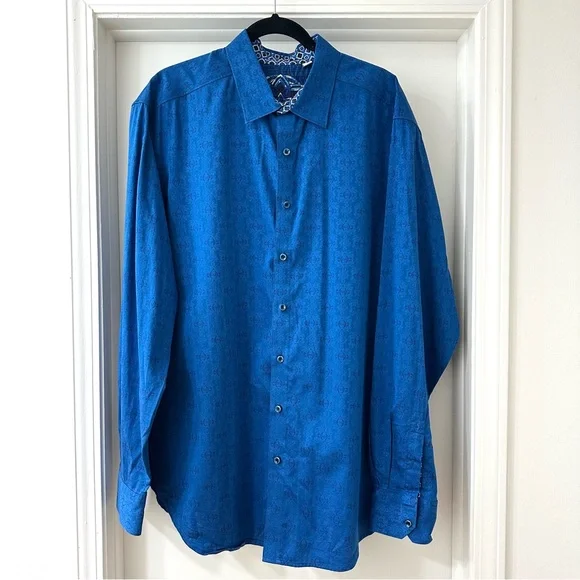 Robert Graham Cullen Blue Jacquard Flip Cuff Dress Shirt, NWOT, Size 1XLT - Picture 2 of 12